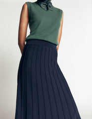 Ottoman Knitted Midi Skirt-Navy