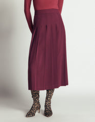 Pleat Side Split Midi Skirt-Dark Cherry