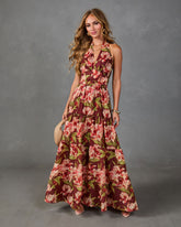 Bloom Reverie Floral Halter Neck Maxi Dress