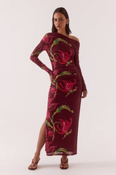 Azalea Vino Red Floral Print LS Maxi Dress