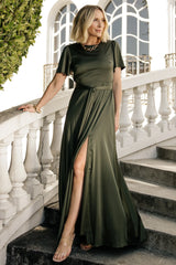 Agnes Satin Maxi Dress | Juniper Green