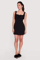 3D Floral Applique Sleeveless Mini Dress