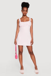 3D Floral Applique Sleeveless Mini Dress