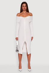 Almost Famous Zip Front Fold Over Off the Shoulder Dress