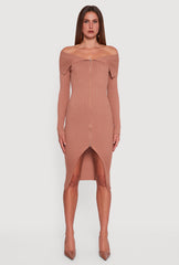 Almost Famous Zip Front Fold Over Off the Shoulder Dress