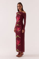 Azalea Vino Red Floral Print LS Maxi Dress