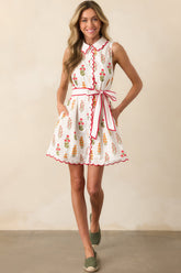 Chic By Nature Red Floral Cotton Scallop Hem Mini Shirt Dress