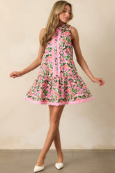 A Day To Remember Pink Floral Cotton Mini Shirt Dress