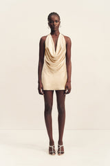ANDIE CRUSHED LOW COWL MINI DRESS - CHAMPAGNE