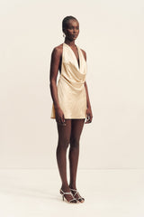 ANDIE CRUSHED LOW COWL MINI DRESS - CHAMPAGNE