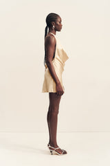 ANDIE CRUSHED LOW COWL MINI DRESS - CHAMPAGNE