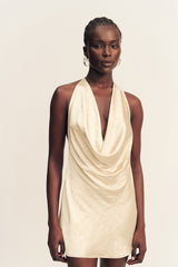 ANDIE CRUSHED LOW COWL MINI DRESS - CHAMPAGNE