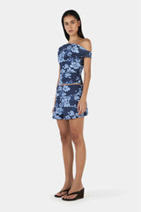 Adriana Rolling Waves Blue Print Mini Skirt
