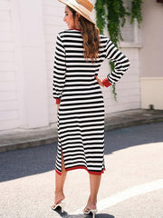 Black Striped Long Sleeve Maxi Dress