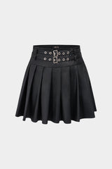 Faux Leather Metallic Belted Mini Skirt