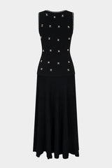 Knit Round Neck Peals Rhinestone Decor Sleeveless Maxi Dress
