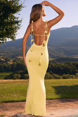 Slinky Jersey Floral-Appliqu¨¦?Gown in Pastel Yellow