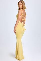 Slinky Jersey Floral-Appliqu¨¦?Gown in Pastel Yellow
