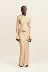 AGNES LONG SLEEVE MAXI DRESS WITH BELT - OAT