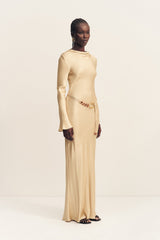 AGNES LONG SLEEVE MAXI DRESS WITH BELT - OAT