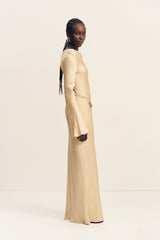 AGNES LONG SLEEVE MAXI DRESS WITH BELT - OAT