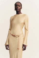 AGNES LONG SLEEVE MAXI DRESS WITH BELT - OAT
