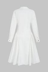 Lapel Fake Pocket Button Long Sleeve Midi Dress