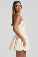 Halterneck Floral-Appliqu¨¦ Corset Mini Dress in Ivory