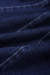 Denim V-Neck Asymmetrical Button Stitching Short Sleeve Mini Dress