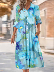 Blue Collared Long Sleeve Maxi Dress