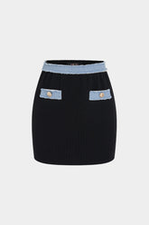 Knit Patchwork Denim Mini Skirt