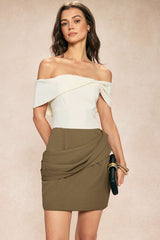 Patchwork Off Shoulder Asymmetrical Ruched Mini Dress