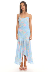Blossoming Fields Hi-Lo Maxi Dress Blue