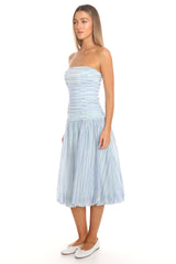 Sunday Sail Bubble Hem Midi Dress - Blue