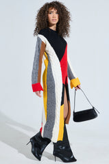 MIXED PATTERN LONG SLEEVE SWEATER DRESS