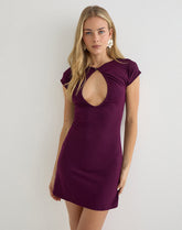 Adison Keyhole Ruched Mini Dress in Rayon Jersey Fig
