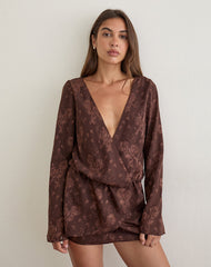 Alaia Mini Dress in Floral Jacquard Chiffon Brown