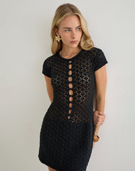 Amila Mini Dress in Sheer Knit Black