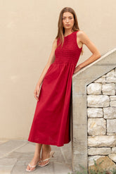 Bryar Plum Linen Blend Sleeveless Shirred Bodice Midi Dress