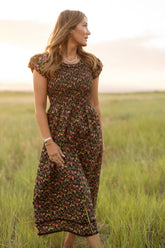 Annalise Dress in Obsidian Vintage Poppies