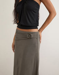 Yusra Midi Skirt in Cupro Dark Brown