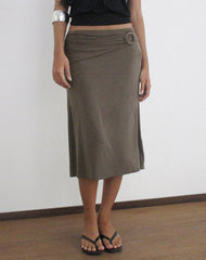 Yusra Midi Skirt in Cupro Dark Brown