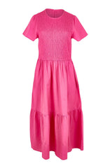 Belle Cotton Shirred Bodice Dress - Candypink