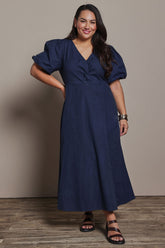 Belle Twist Knot Detail Cotton Dress - Darknavy
