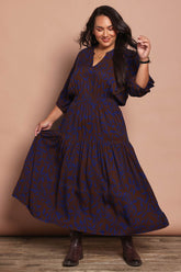 Belle Luxe Ecovero Printed Tiered Dress - Cobaltcoco