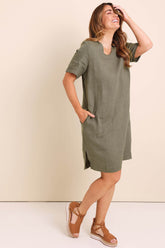 Belle Easy Wear Linen Dress With Pockets – Olive