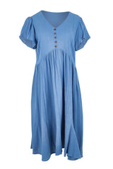 Cute As A Button Cotton Midi Dress – Bluebell