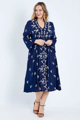 Dancing With Birds Midi Dress - Deepblue
