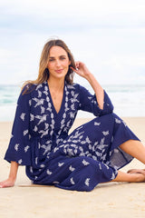 Dancing With Birds Midi Dress - Deepblue