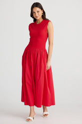 Daphne Cotton Blend Dress - Chilli